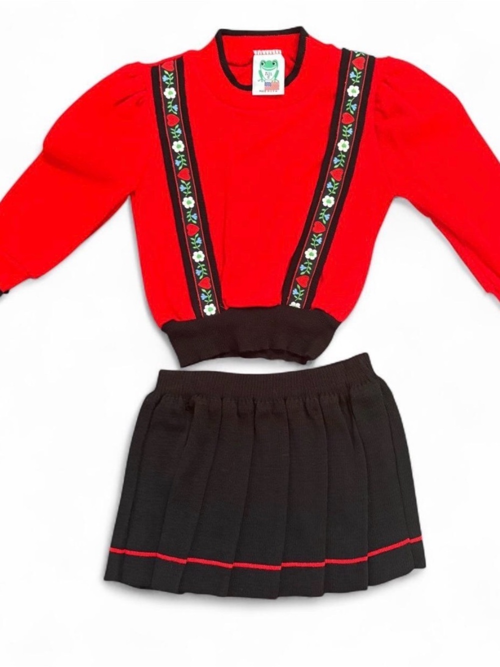 VTG 80s NWT Bull Frog Kids Suspender Skirt Set 2T